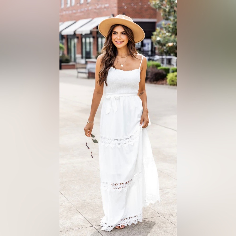 COPY - A DAILY REMINDER SMOCKED LACE WHITE MAXI DRESS